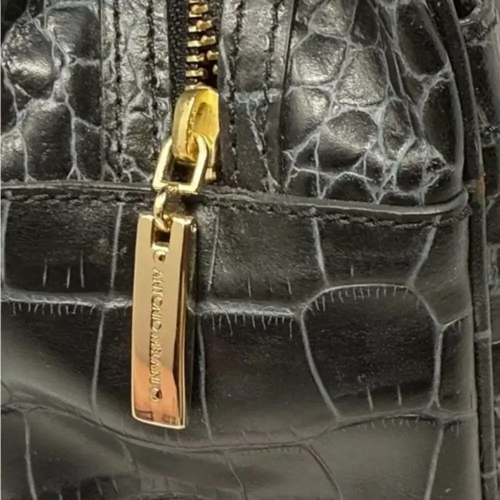 ANTONIO MELANI Black Crocodile-Embossed Satchel